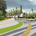 Municipal Road With Two Way Lanes Central Green Belt Street Lamps Zebra Crossings And Green Spaces