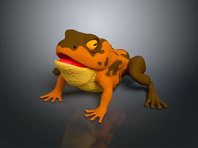 3D Reptile Model with Orange Brown Skin Yellow Belly Red Mouth Standing on Gray Background 3d model