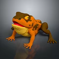 3D Reptile Model with Orange Brown Skin Yellow Belly Red Mouth Standing on Gray Background