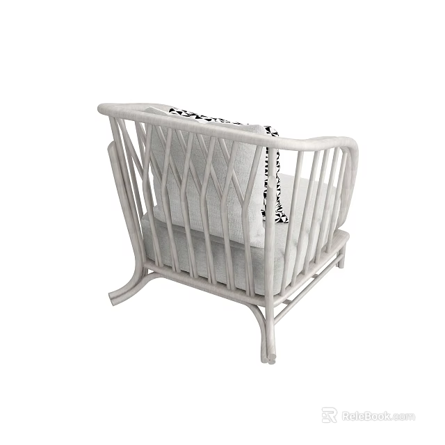 Elegant Single Sofa With Wooden Frame Woven Backrest And Patterned Cushion 3d model 