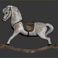 White Wooden Rocking Horse With Brown Saddle For Children's Room Decor