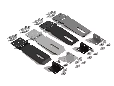 Assorted Black And Silver Metal Brackets With Screws Hardware Components 3d model