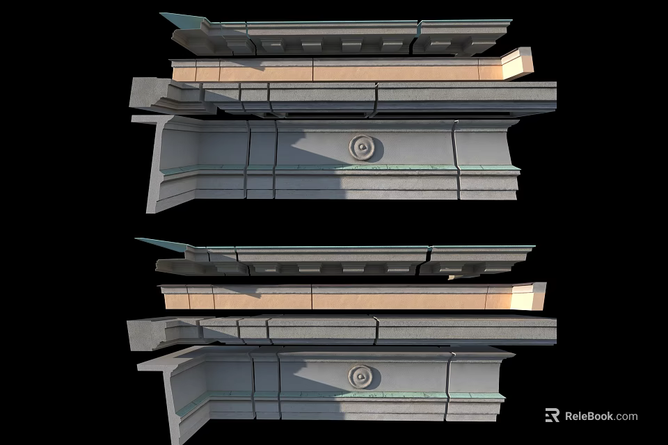 Architectural Components With Layered Structure Circular Ornament And Textured Details 3d model