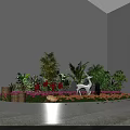Roadside Landscape Facilities With Circular Flower Bed Various Plants Flowers And Animal Statues