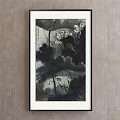 Traditional Chinese Ink Wash Botanical Painting with Lotus Flowers Leaves and Butterfly