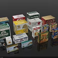 Various Food Packaging Boxes With Different Brands Colors Patterns And Text Designs 3d model