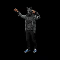 Game Movie Character In Wolf Mask Plaid Shirt Standing With Black Pants And Blue Shoes