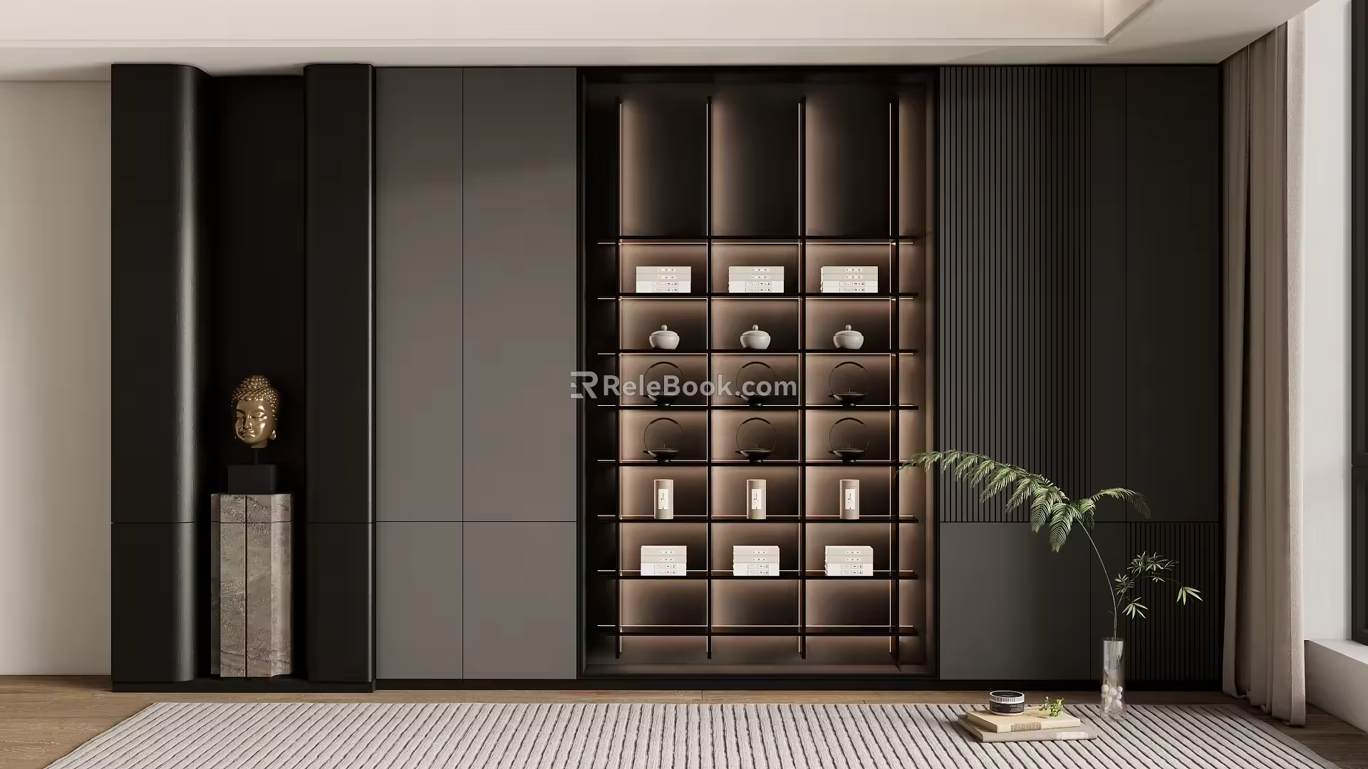 New Chinese-style decorative bookcase background wall 3d model