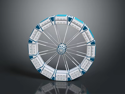 Information Wheel with Multiple Sections Blue and White Design Central Hub Spoke Structure 3d model