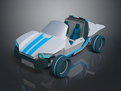 Modern Concept Car With White Body Blue Stripes Open Cockpit And Large Wheels 3d model