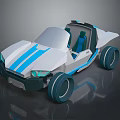 Modern Concept Car With White Body Blue Stripes Open Cockpit And Large Wheels