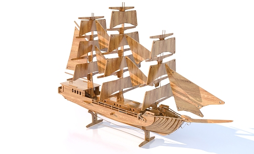 Wooden carved ship model ornaments 3d model