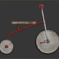 Kids Red Tricycle With Wooden Seat Three Wheels And Red Handlebars For Play