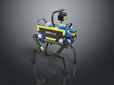 ANYmal Quadruped Robot Featuring Blue And Yellow Design Mechanical Legs And Sensors 3d model