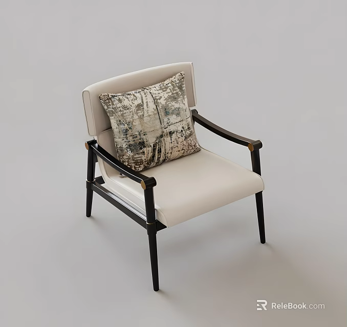 Stylish Leisure Chair With Light Colored Seat Backrest Dark Armrests And Abstract Pattern Cushion 3d model 