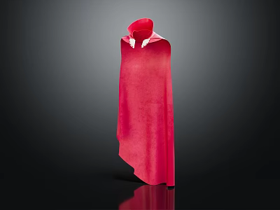 Red Velvet Cloak With Classic Collar Elegant Winter Fashion Wear 3d model