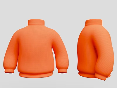 Kids Orange High Neck Sweater Front Back View With Knitted Design 3d model