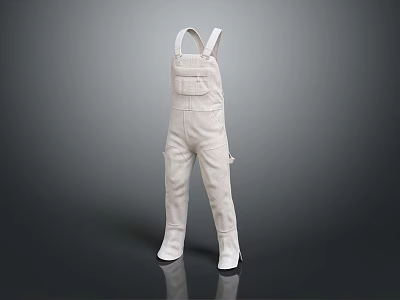 White One Piece Work Overalls With Suspenders Multiple Pockets And Casual Style 3d model