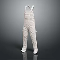 White One Piece Work Overalls With Suspenders Multiple Pockets And Casual Style
