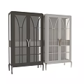 Elegant Black And White Decorative Cabinets With Arched Glass Doors And Metal Handles