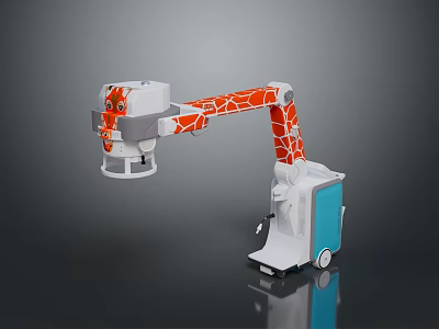 Industrial Robotic Arm With Orange White Blue Design And Mobile Base Wheels For Industrial Automation 3d model