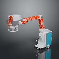Industrial Robotic Arm With Orange White Blue Design And Mobile Base Wheels For Industrial Automation
