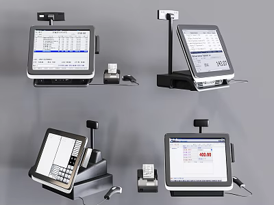 Commercial POS Terminals with Touchscreen Displays Stand Mounts and Receipt Printers 3d model