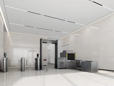 Airport Security Check Area With Modern Design Security Gate Metal Detectors And Check in Counter 3d model