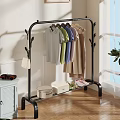 Black Clothes Rack With Hanging T Shirts Dresses And Storage Shelf For Shoes Boxes Handbag