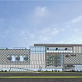 Modern Commercial Complex With Glass Facade Geometric Patterns And Open Plaza 3d model