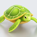 3D Model Green Sea Turtle Featuring Green Shell Yellow Edges And Light Background 3d model