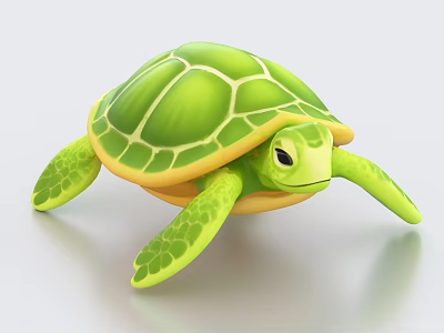 3D Model Green Sea Turtle Featuring Green Shell Yellow Edges And Light Background 3d model