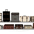 Various Style Suitcases in Different Colors Displayed on White Platform 3d model