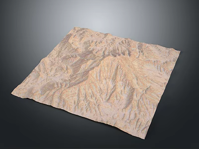 Mountain Landscape 3D Terrain Model With Square Shape And Earth Tone Textures 3d model