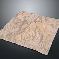 Mountain Landscape 3D Terrain Model With Square Shape And Earth Tone Textures