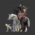 Fantasy Character Figurines Set Featuring Golden Winged Figure Horses Rider And Dog