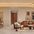 Modern Elegant Living Dining Room With Chandelier TV Sofa Coffee Table And Dining Chairs
