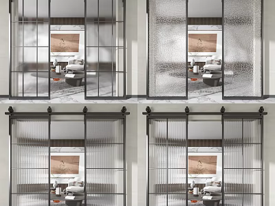 Modern Glass Sliding Doors With Black Frame For Living Room Interior Design 3d model