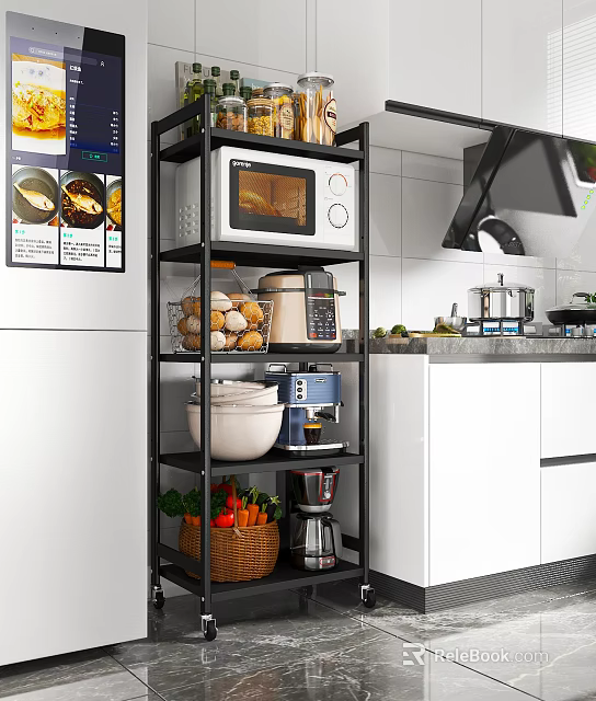 Modern Black Metal Bathroom Cabinet Rack With Storage Shelves For Toiletries And Towels 3d model 
