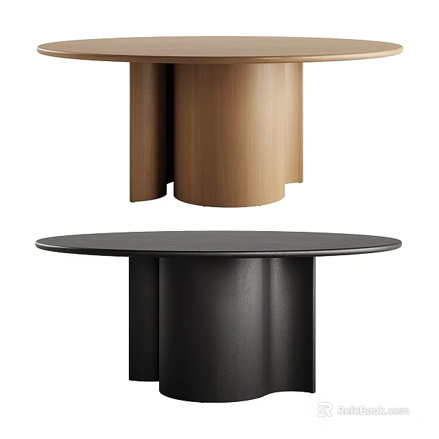Modern Round Dining Table Featuring Wooden And Metal Base Design Elements 3d model 