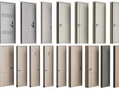 Various Styles Of Interior Doors With Different Panel Designs And Handles 3d model