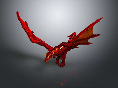 Artistic Red Dragon 3D Sculpture With Detailed Wings And Glossy Surface 3d model