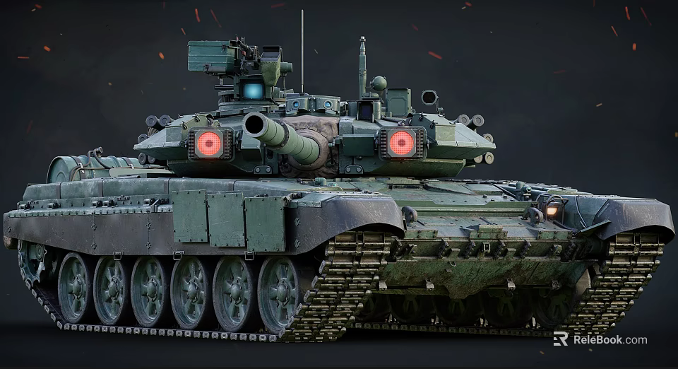 Modern Military Tank With Turret Sensors Main Gun Tracks Wheels And Green Camouflage 3d model 