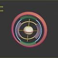 3D Rendered Object With Orange Outer Ring Central Silver Sphere And Reflection On Black Background