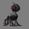 Black Mythical Creature with Pointed Ears Red Eyes and Curved Tail 3d model