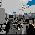 Modern Public Office Space Interior With Open Layout Desks Computers And Lounge Area 3d model