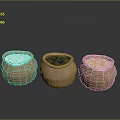 Three Handmade Clay Pots With White Black And Yellow Contents For Home Use