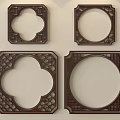 Chinese Style Dark Brown Carved Wooden Decorations With Circular And Clover Shapes On Light Wall