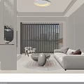 Modern Bright Cream Tone Living And Dining Room Interior With Comfortable Sofa And Elegant Vertical Blinds