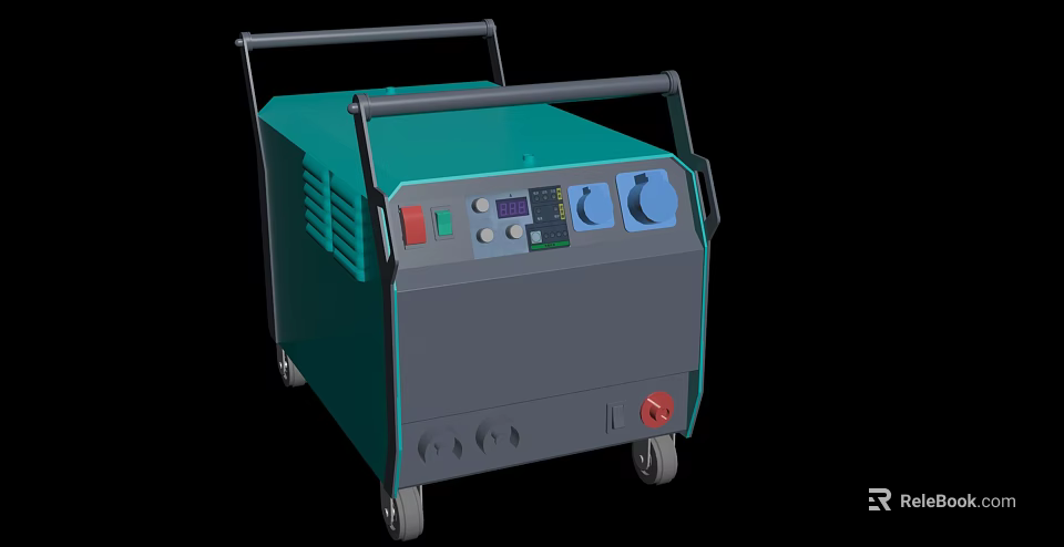 Industrial Equipment Mobile Teal Gray Body With Control Panel Buttons And Wheels 3d model 